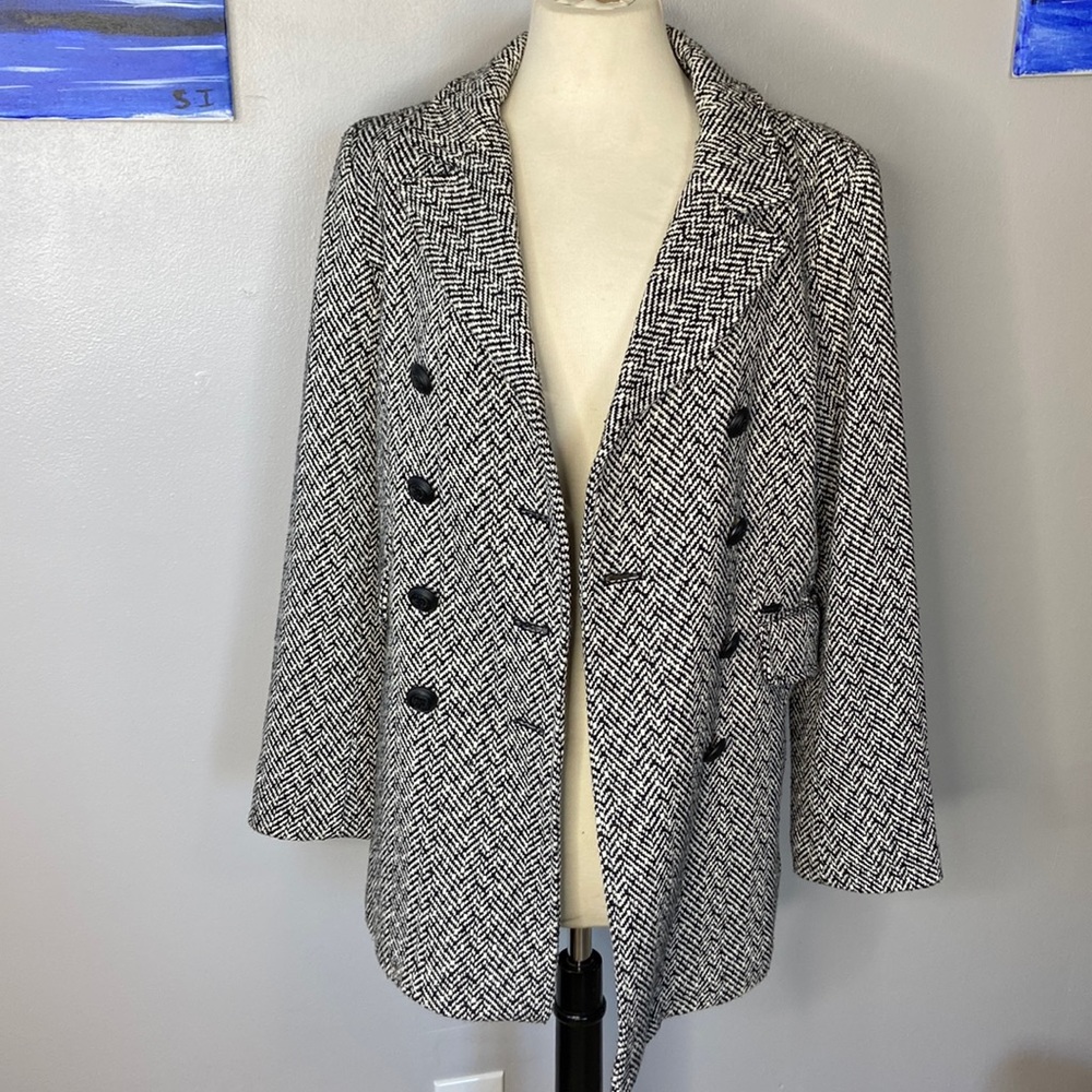 Guess black and white pea coat jacket